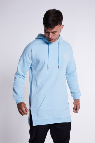 Mens - Pouch Longline Hoodie - Blue