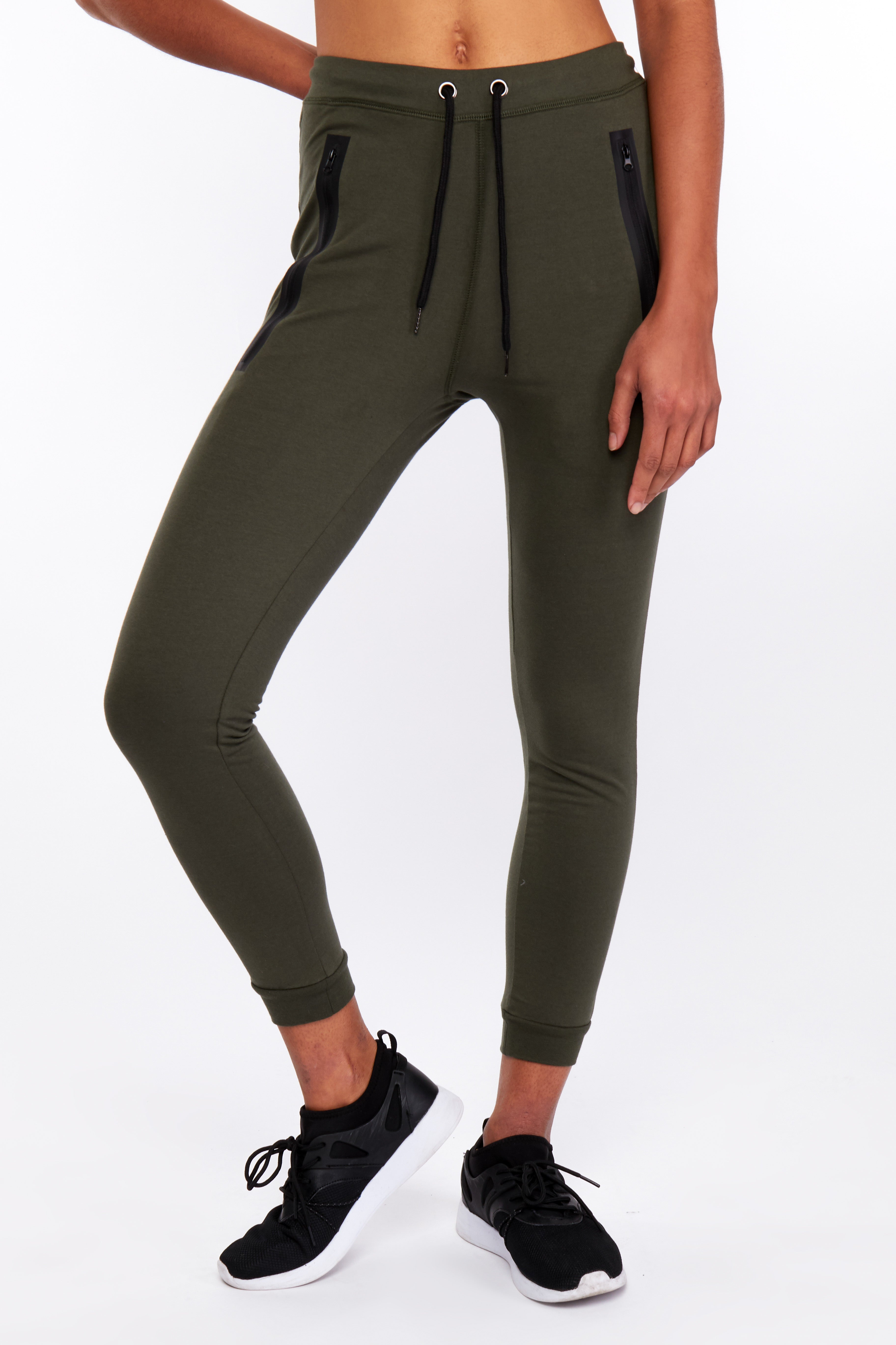 Khaki WOMAN Jogger Standard Fit Elastic Banded Leg Long Length Thick Fabric  Trousers 2800839